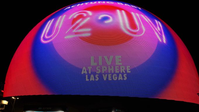 General view of the opening night of Sphere ahead of Irish rock band U2's show at The Venetian Resort in Las Vegas, Nevada, on September 29, 2023. (Photo by Ronda Churchill / AFP) (Photo by RONDA CHURCHILL/AFP via Getty Images)